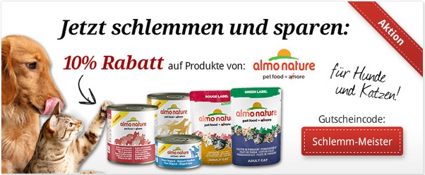 10% Rabatt auf Almo Nature Katzen- und Hundefutter schlemmer meister1