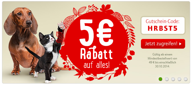 5€ Herbstgutschein bei Zooplus mit 49€ Mindestbestellwert zooplus