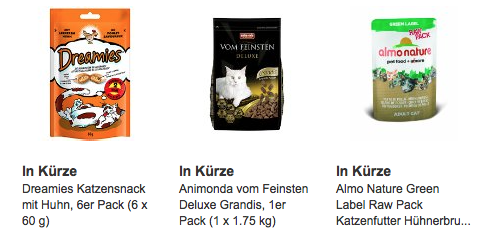 Die heutigen Blitzangebote für Haustiere bei Amazon (03.08.2015), z. B. Almo Nature 24er Pack, Dreamies Katzensnacks u.v.m. Bildschirmfoto 2015 08 02 um 23.25.17