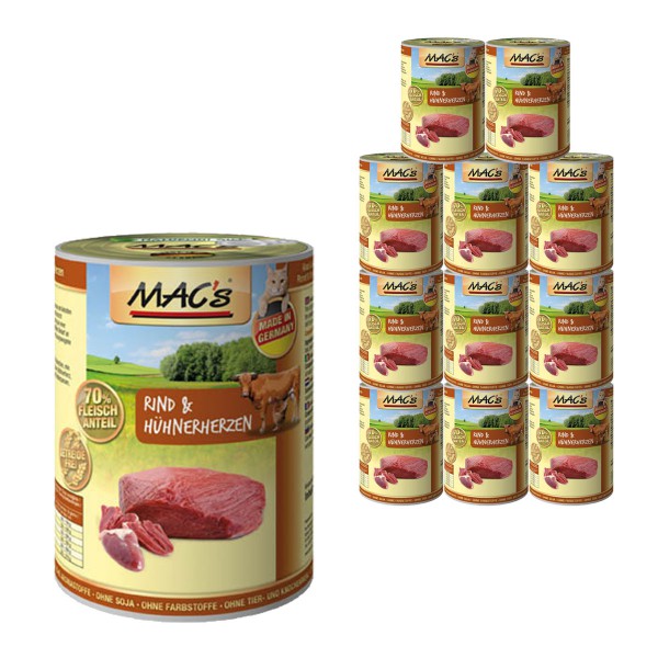 macs cat katzen nassfutter fleischmenu rind und huhnerherzen 400g 10 plus 2