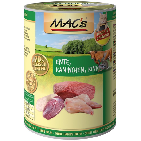 macs nassfutter ente kaninchen rind400g bei pets premium