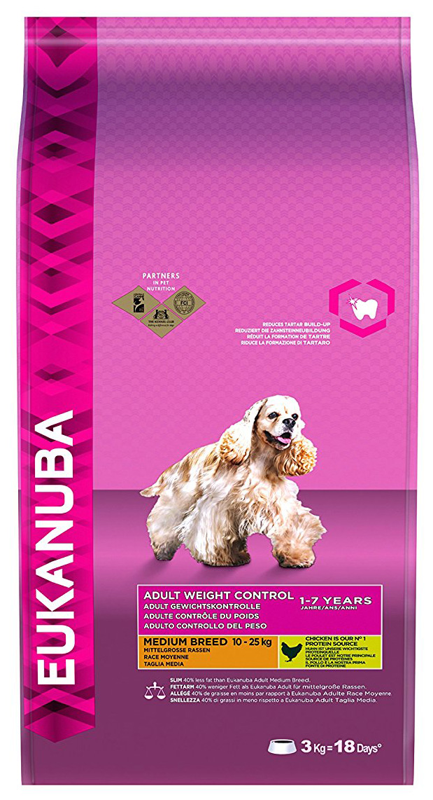 Eukanuba Weight Control Medium Breed fettarmes Trockenfutter mit Huhn 3 kg