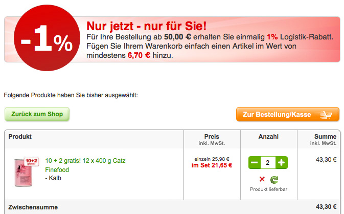 catz finefood 10 2 gratis logistik rabatt
