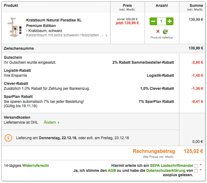 natural paradise xl premium warenkorb logistik rabatt sammelbesteller