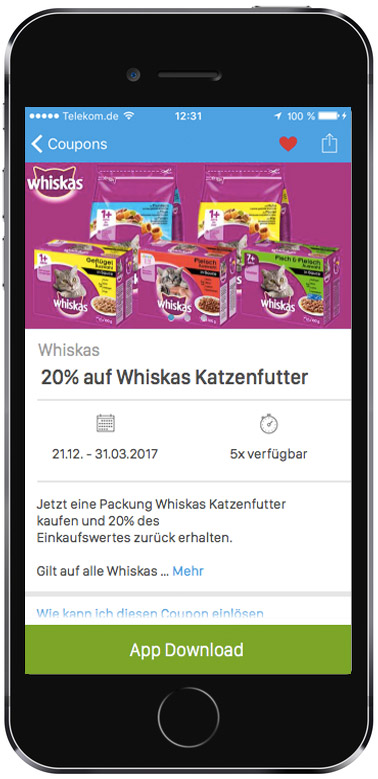 20 prozent auf whiskas katzenfutter cashback coupies
