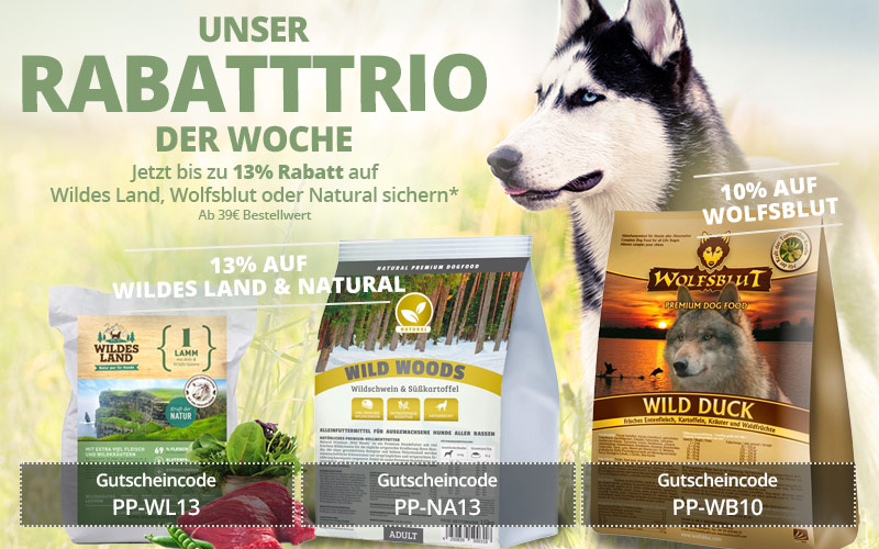 pets premium rabatttrio der woche wildesland natural wolfsblut