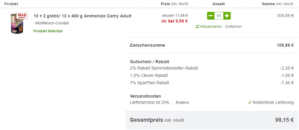 zooplus carny angebot warenkorb