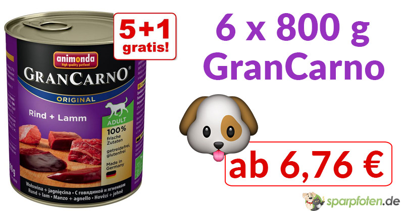 animonda gran carno zooplus angebot 7 49 fuer 6 x 800 g 1