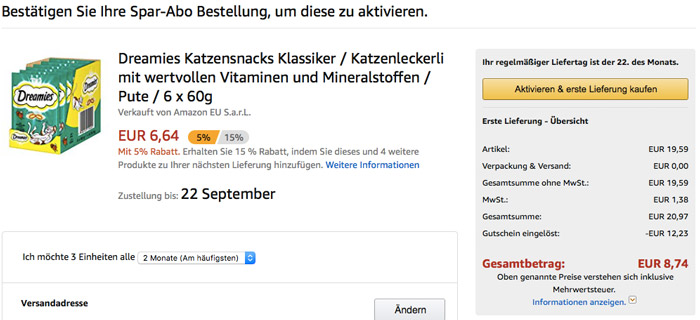 dreamies katzensnacks warenkorb amazon 2 plus 1