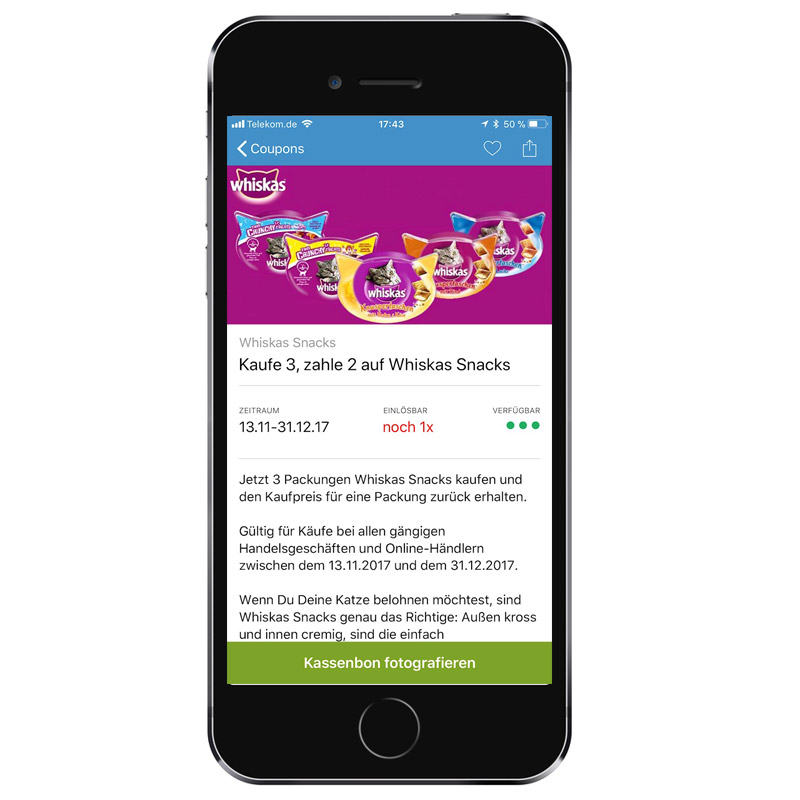 whiskas deal coupies auf smartphone