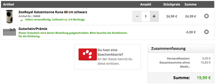 zooroyal katzentonne runa warenkorb mit newsletter gs