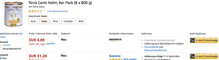 amazon terra canis senior 6 x 800 g nassfutter screenshot