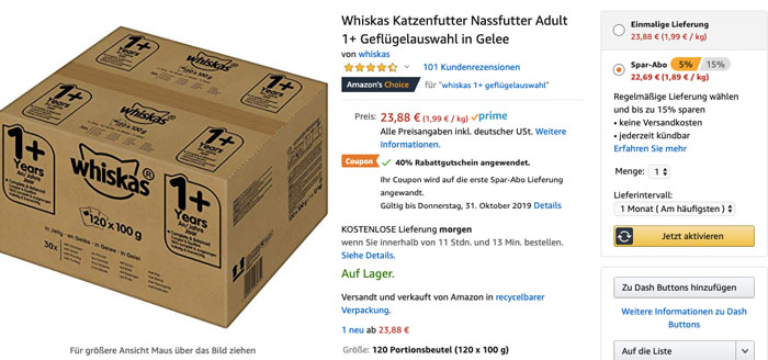 whiskas 120x100g amazon coupon